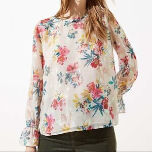 NWT LOFT Floral Bell Cuff Long Sleeve Blouse XS